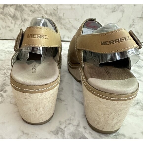 Merrell Halendi Backstrap Clog Womens 8 Moon‎ Tan Leather Shoe New - Picture 4 of 9